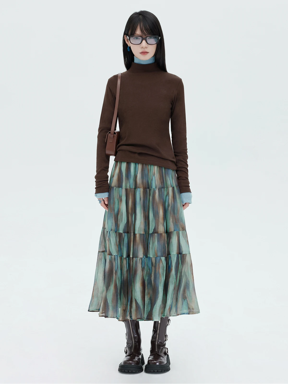 

Spring and Autumn New Women's Long Skirt, Ink Printed Elastic Waist Fashionable and Elegant Half Skirt
