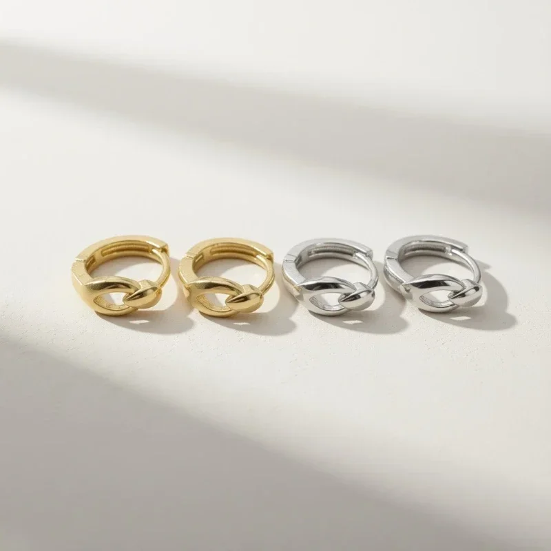 Knot Detail Huggie Hoop Earrings For Women Minimalist Design Daily Workplace Dating Party Jewelry Birthday Gift