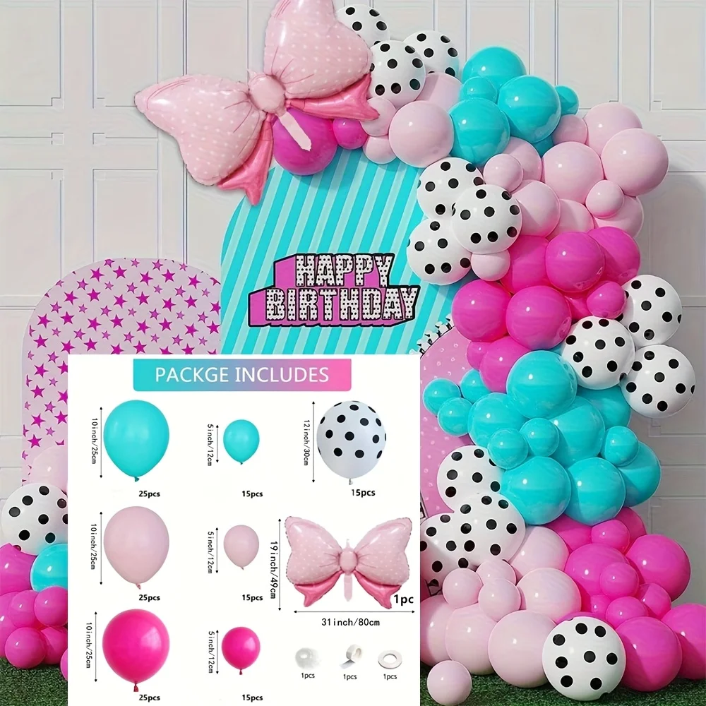 1 Set Rosa-Rot gepunktetes Ballon-Girlanden-Set für Rosa Schleifen-Thema, Brautparty, Geburtstag, Jubiläum, Dekoration, Geschenke