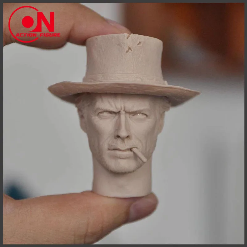 In Stock Unpainted 1/6 Clint Eastwood Head Sculpt PVC Cowboy Head Carving Fit 12'' Male Soldier Action Figure Body for Fans DIY