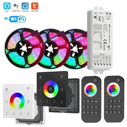 5in1 Tuya Wifi LED Controller DC12v 24v 5050 RGBCCT LED Strip Light 4-zone Touch Wall Switch Remote Smart Home for Alexa Google