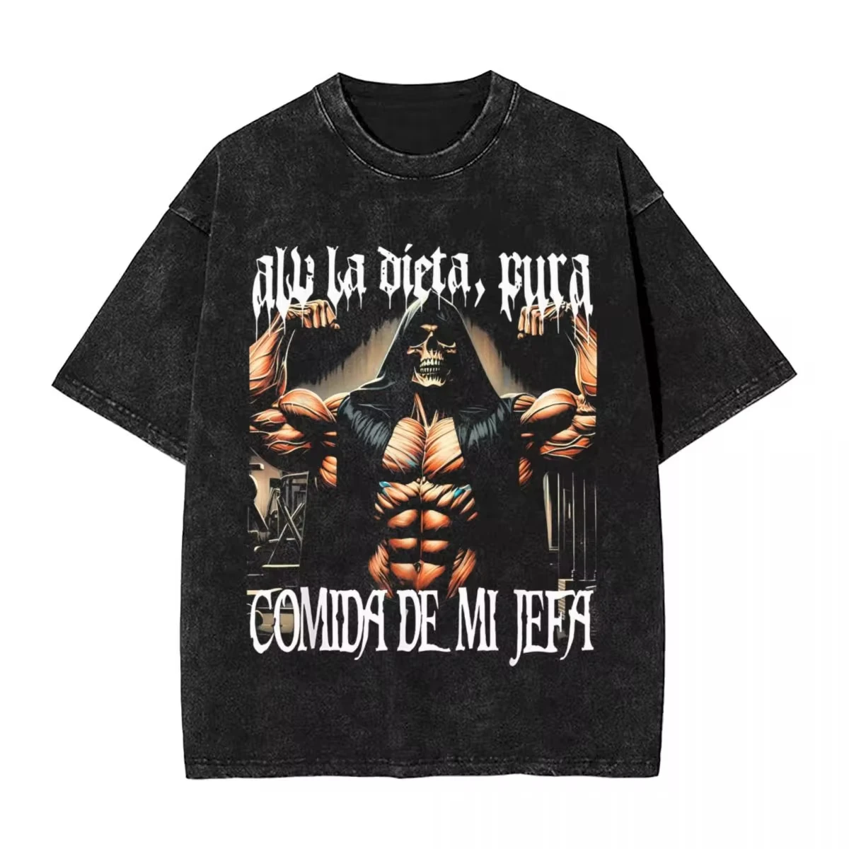 

AAAH CULEROS ESO NO ERA CREATINA Funny Skeleton Gym Washed T-Shirt Humorous Skull Vintage Tee Fitness Exercise Halloween Costume