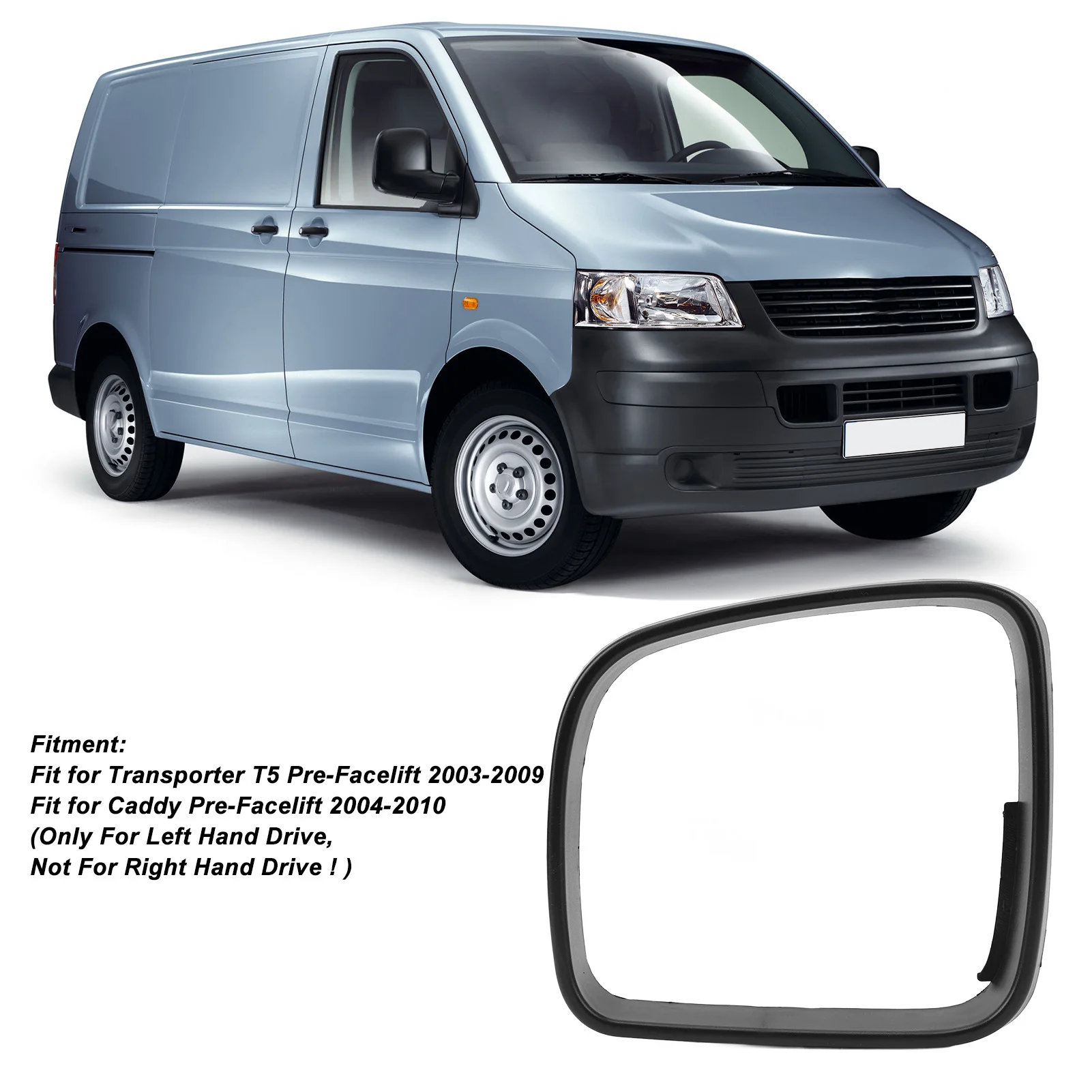 Exterior Mirror Frame Door Wing Mirror Frame Cover  Long Lasting Use for Transporter T5  Pre‑Facelift 2003 to 2009