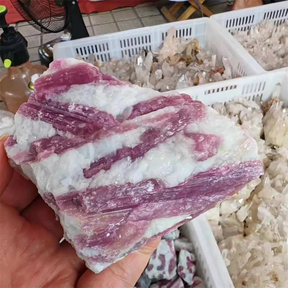 Wholesale Hot Sale Natural Gemstone Crystal Healing Stones Rough Red Tourmaline Specimen  Pink Raw Stone Crystal Crafts view 4