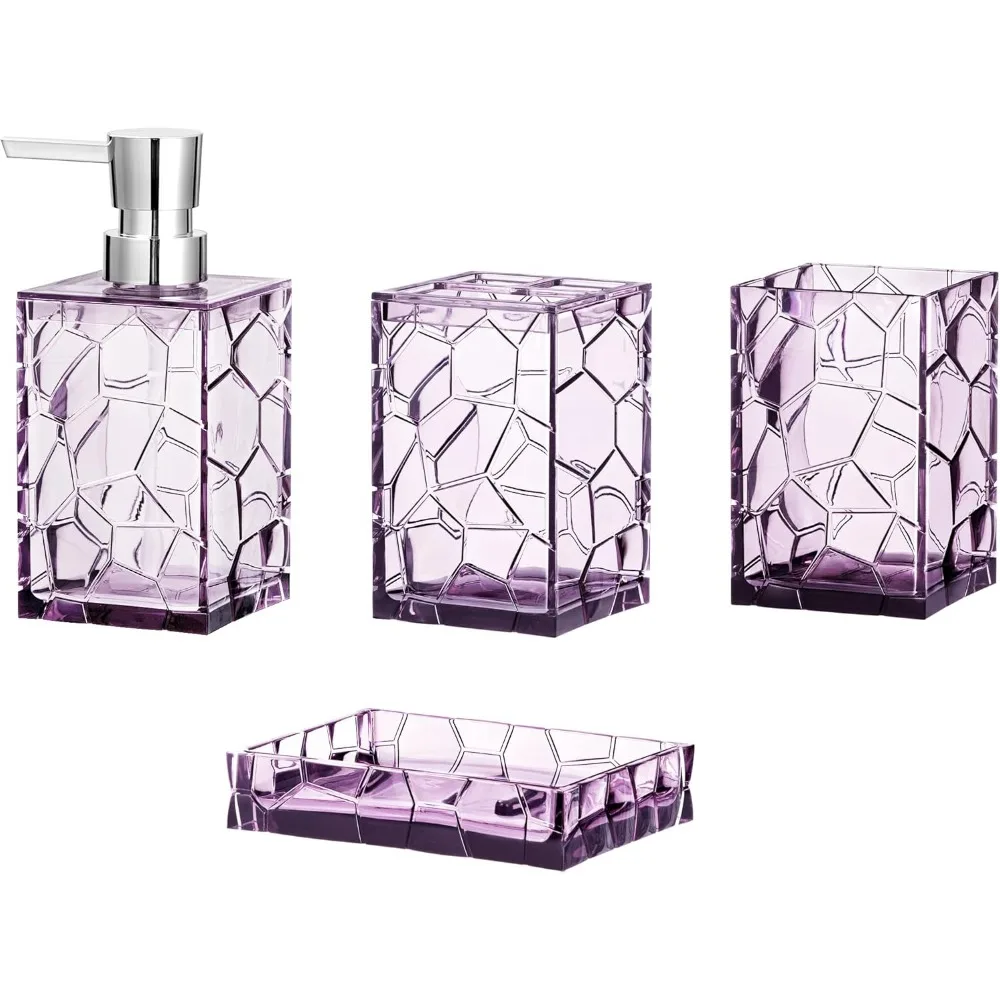 

Набор акриловых аксессуаров для ванной комнаты, набор туалетных принадлежностей для ванной комнаты из 4 предметов с стаканчиком, мыльница, дозатор мыла и отверстие для зубной щетки