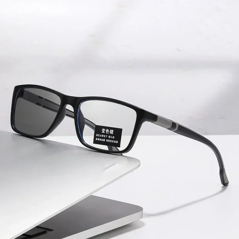 Photochrome Myopie-Brille für Männer und Frauen, Sport, Anti-Blaulicht, Nahsichtbrille, Farbwechsel, schwarz-roter Rahmen – Detail 4