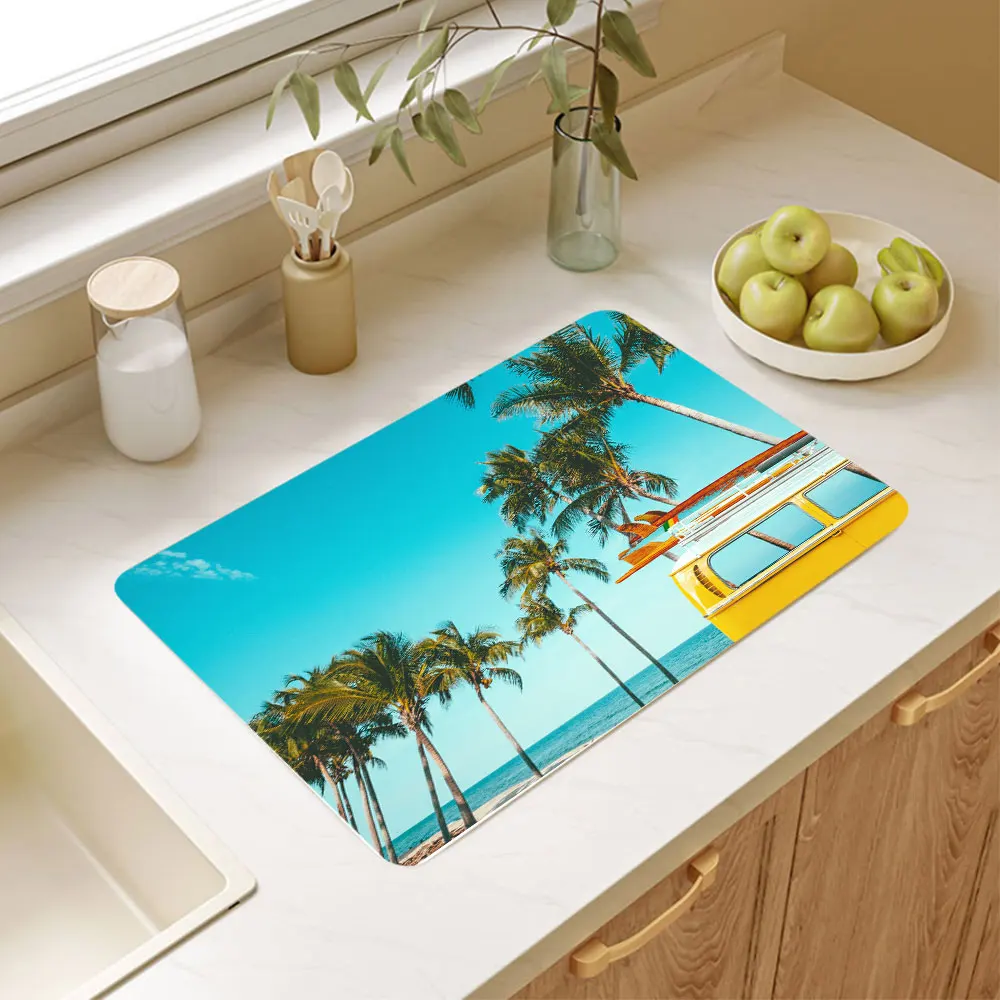 Hawaii Beach Style Absorbent Placemat, Coffee Dish, Quick Dry, Kitchen Drained Placemat, Drying Mat, Pad for Dinner Table