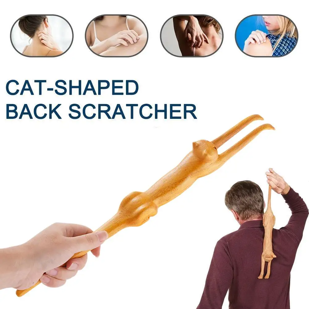 

Wood Back Scratcher Portable Cat Shape Massager Tool Itch Relief Design Promotes Blood Circulation Easy to Hold Comfortable Grip