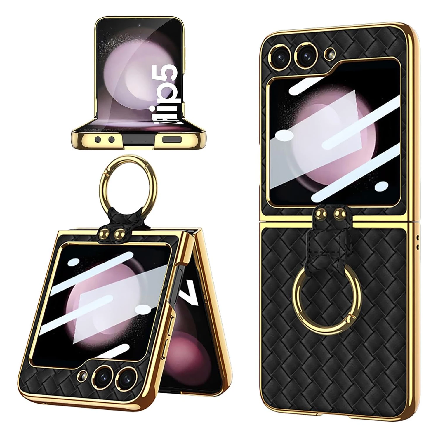 

Z Flip 5 Case with Ring, Galaxy Z Flip 5 Case with Ring, Weave Fabric Business Style Protective Case Designed