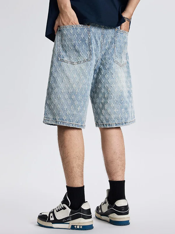 American Retro Washed Denim Shorts Men Summer Design Sensation Five-Point High Street Handsome Sport Pants Straight Leg Fit