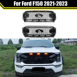 Black Widow Style For Ford F150 2021 2022 2023 Car Racing Grills Front Bumper Cover Upper Mesh Grille With LED Light Guard Grid