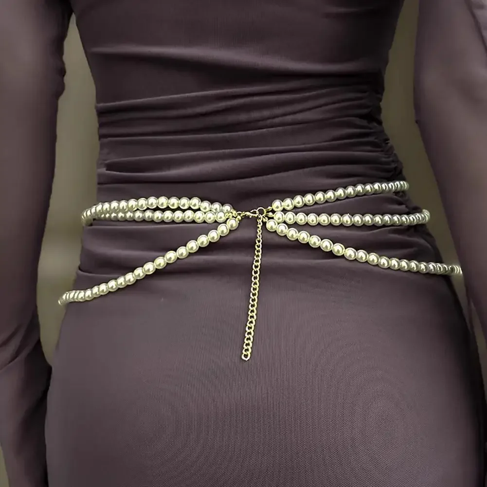 Ceinture rétro Y2K multicouche en perles pour femmes, accessoire de bijoux de corps à la mode pour fête et tenue décontractée