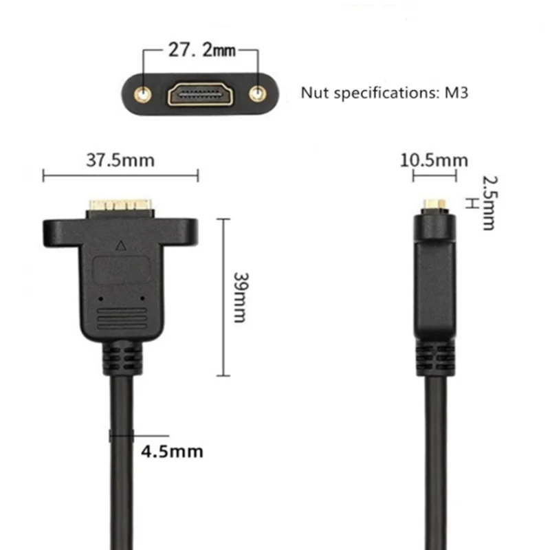 A Female to D Male 30CM HD Micro HDMI-compatible Male to HDMI-compatible Female With Screw Holes to Secure Panel Cable
