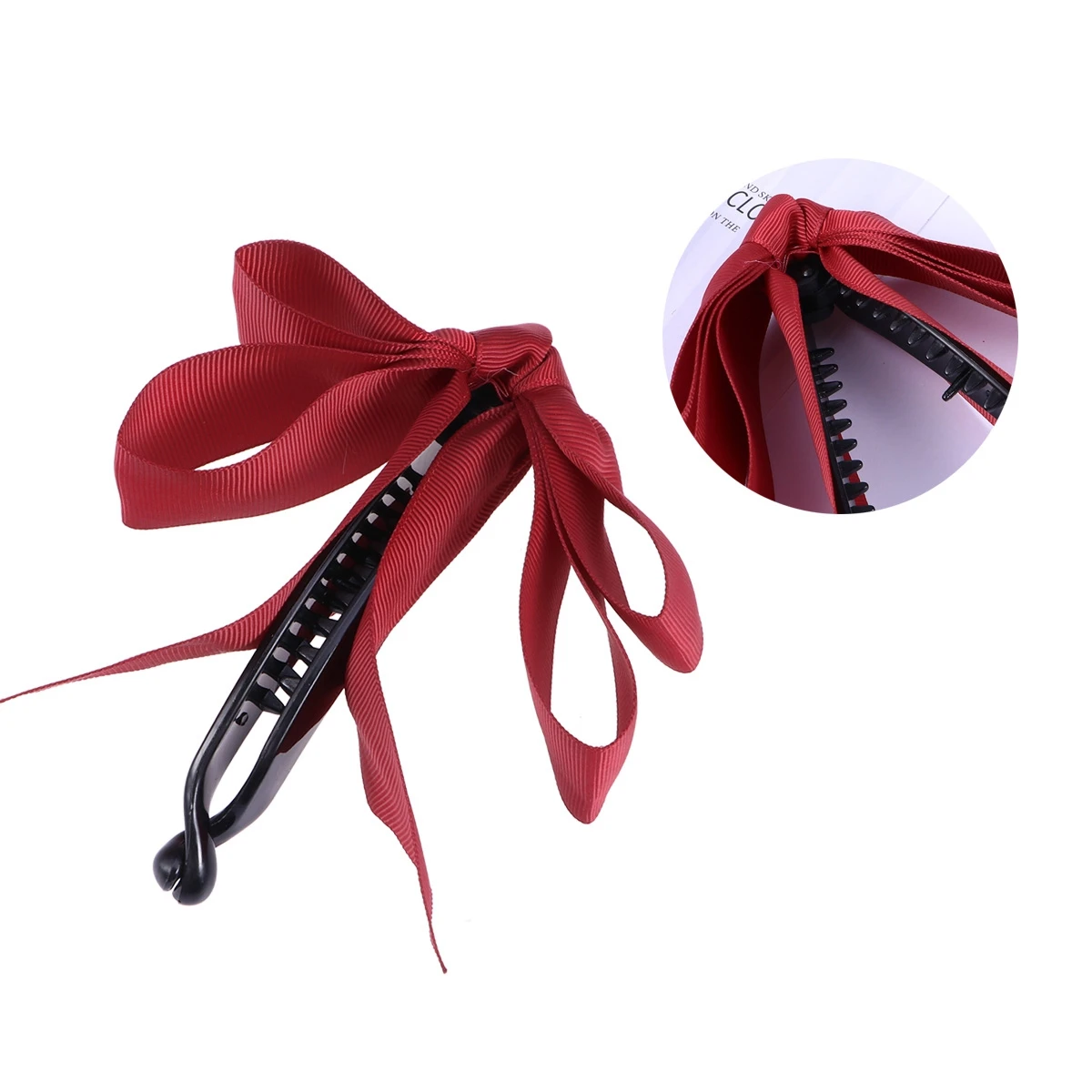 

1pc Elegant Hair Claw Clips Bowknot Ribbon Fashionable Style Non Slip Shower Proof Black Women Hair Accessories