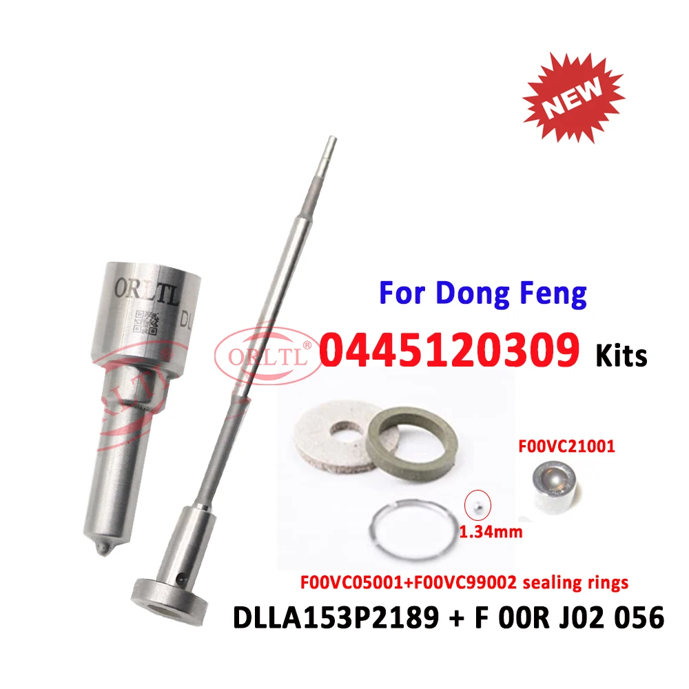 

ORLTL Common Rail Injector 0445120309 Repair Kit 0445120232 Nozzle DLLA153P2189 0 433 172 189 Valve F00RJ02056 for Dong Feng