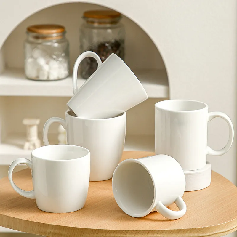 White Ceramic Mug Iced Americano Latte Coffee Cup Home Large Capacity Juice Tea Cup White Porcelain Mug Table Decor