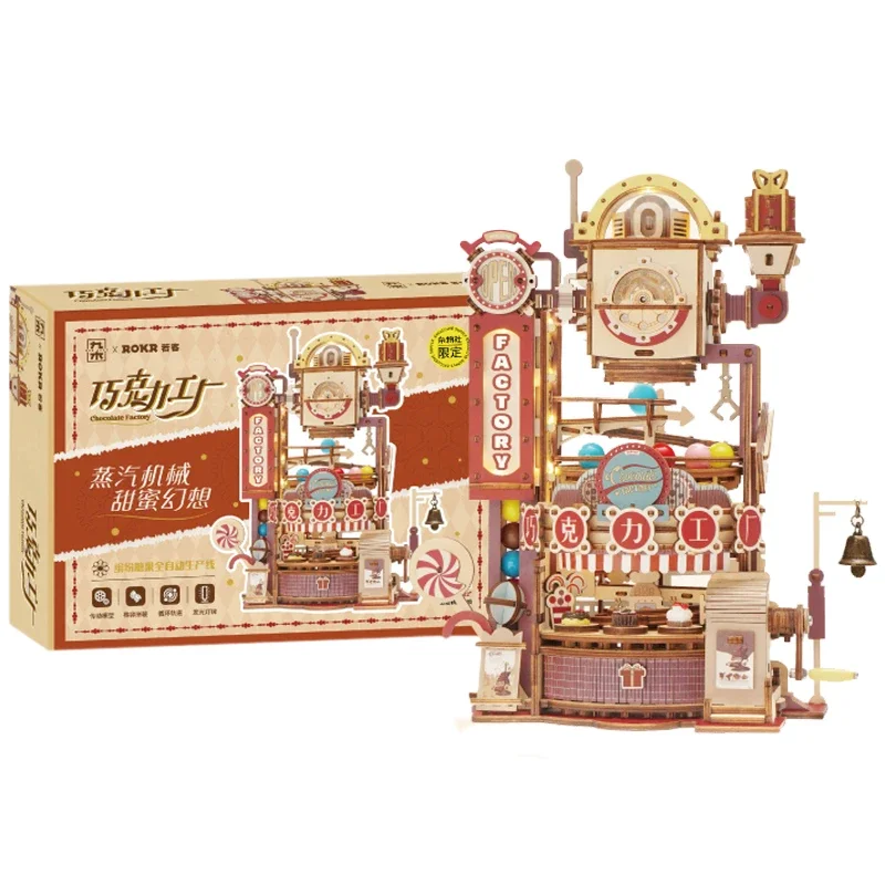 Anime Kawaii Cartoon Chocolate Factory Handmade Diy Wooden Building Blocks Assembled Toys Figures Models Gifts Peripherals