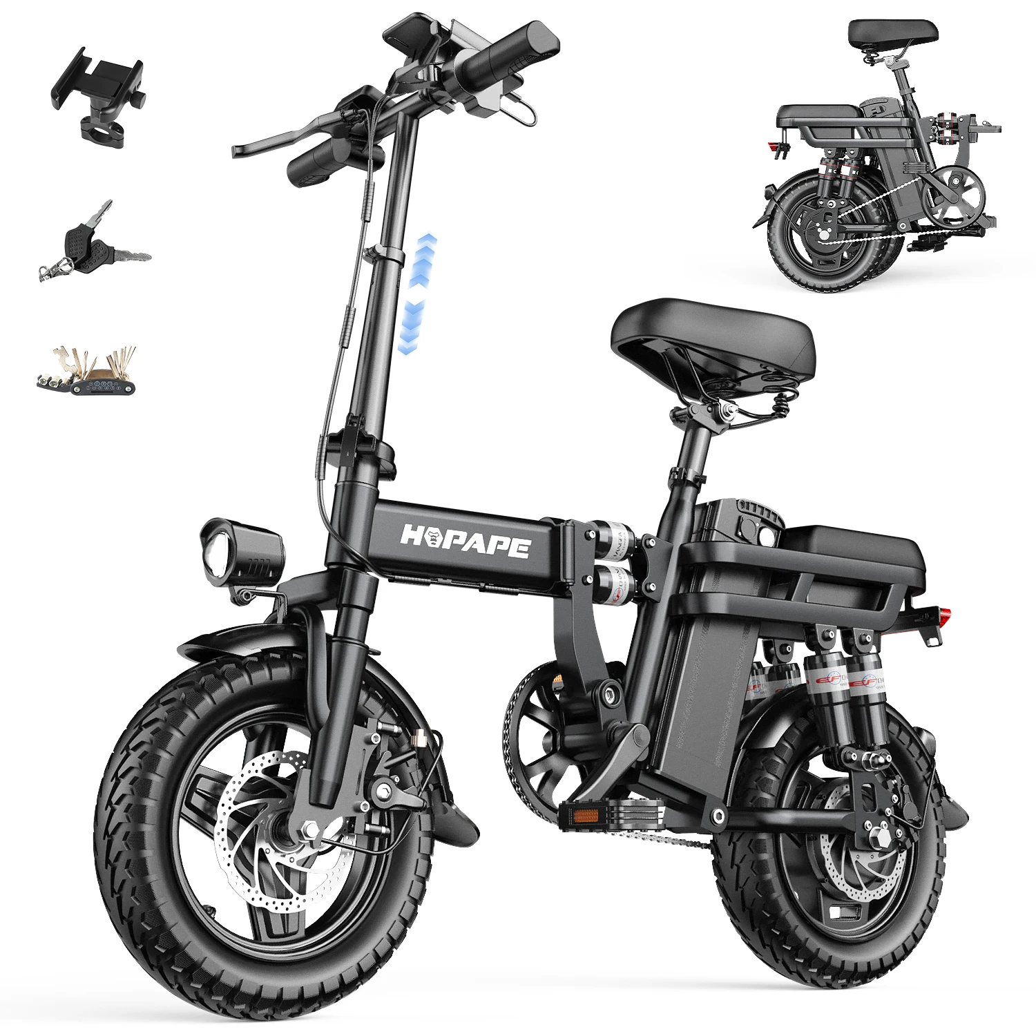 48V 15AH Battery EBike 20+MPH 750W Folding Electric Bike 30 Miles Max Range Electric Bike for Adults 14" Fat Tire