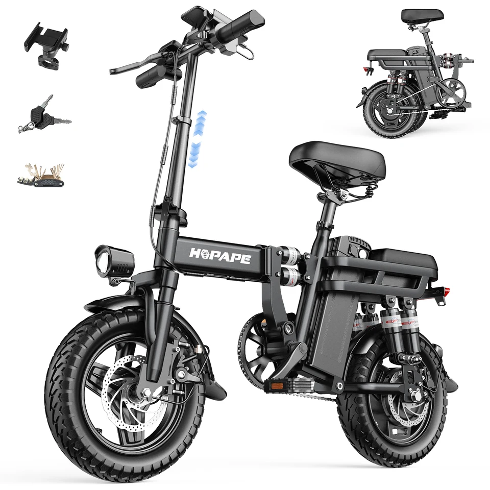48V 15AH Battery EBike 20+MPH 750W Folding Electric Bike 30 Miles Max Range Electric Bike for Adults 14" Fat Tire