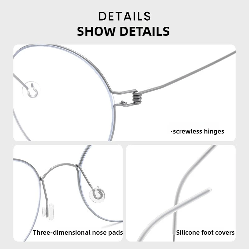 إطار نظارة مستدير من التيتانيوم بدون براغي عالي الجودة مع عدسة حجب الضوء الأزرق للرجال نظارات خفيفة الوزن 4.8 جرام #5