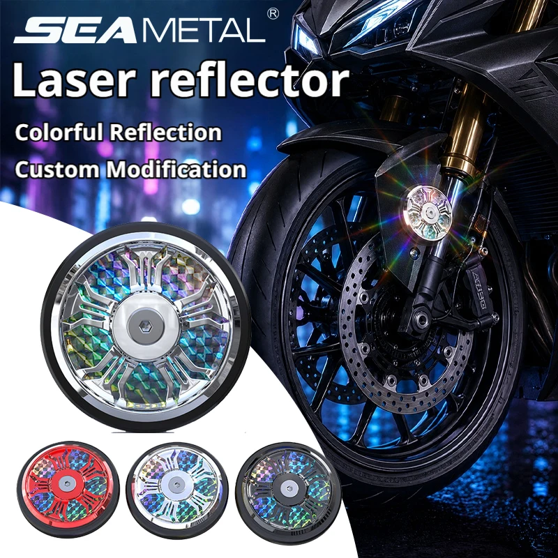 SEAMETAL Motorcycle Laser Reflective Wheel Disc Round Warning Reflector Rim Decoration Sticker Universal Bike Scooter Accessory
