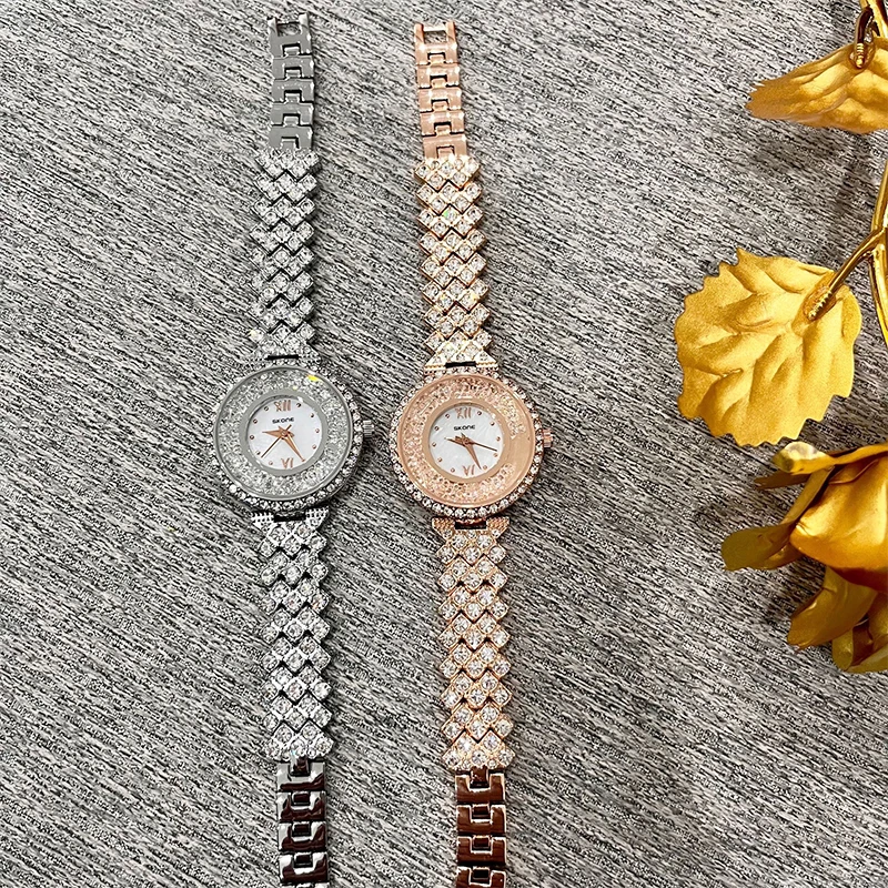 SKONE 틈새 다재다능한 여성용 시계, 흐르는 모래 풀 다이아몬드 라이트 럭셔리 패션 기질 쿼츠 시계