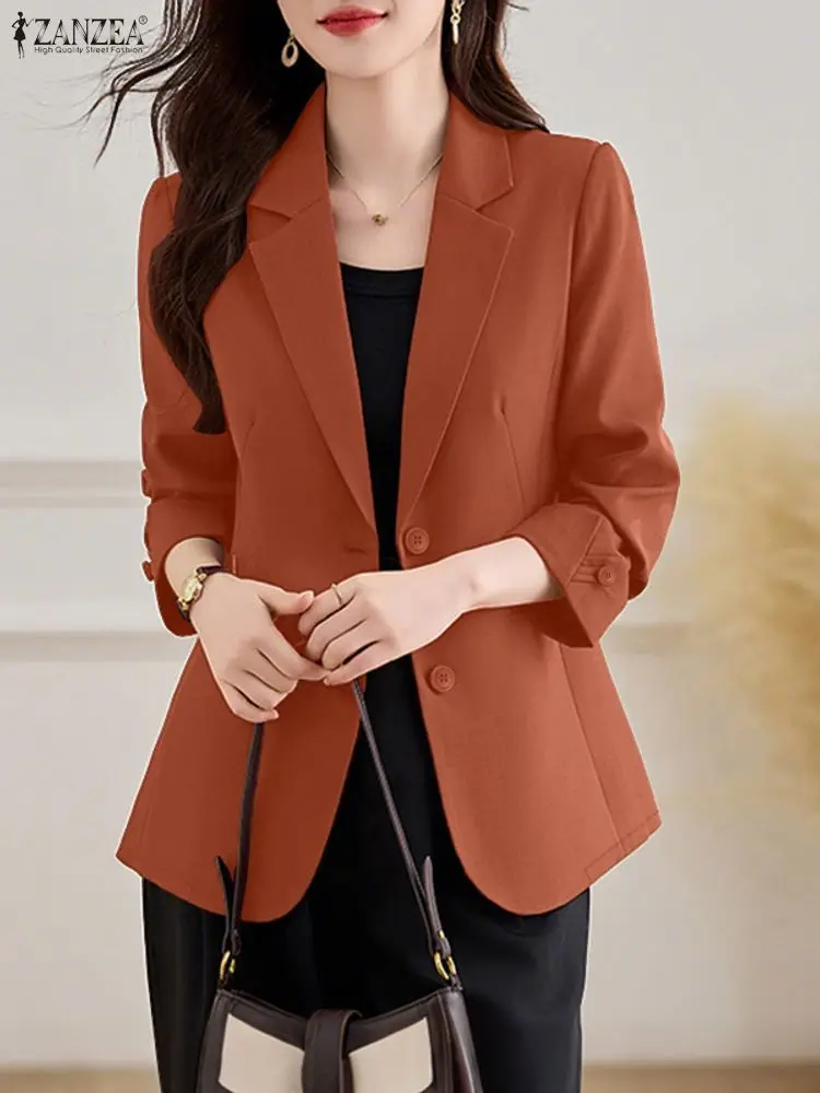 سترة ZANZEA للخريف بأكمام طويلة وطية صدر السترة لعام 2025 سترات نسائية أنيقة غير رسمية بأزرار صلبة معطف رفيع أنيق OL ملابس خارجية