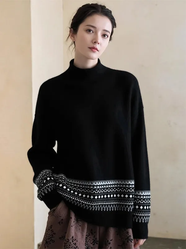 Fel Island wind maglione in cashmere semi-dolcevole da donna autunno e inverno nuovo maglione ceroso morbido caldo allentato alla moda