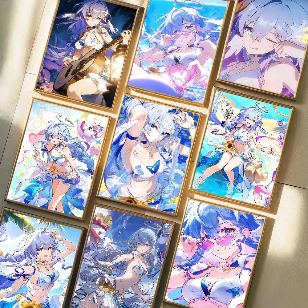 Game Honkai Star Rail Robin Summeretto Poster Self-adhesive Art Waterproof Paper Sticker Coffee House Bar Room Wall Decor