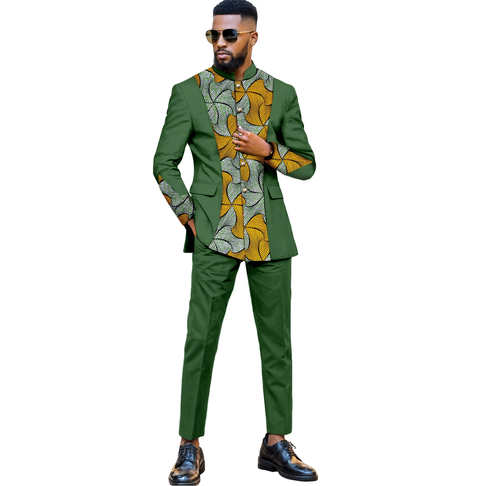 

Slim Fit African Suits for Men Dashiki Kente Print Jacket and Pants Outfits 2 Piece Set Attrie Clothing
