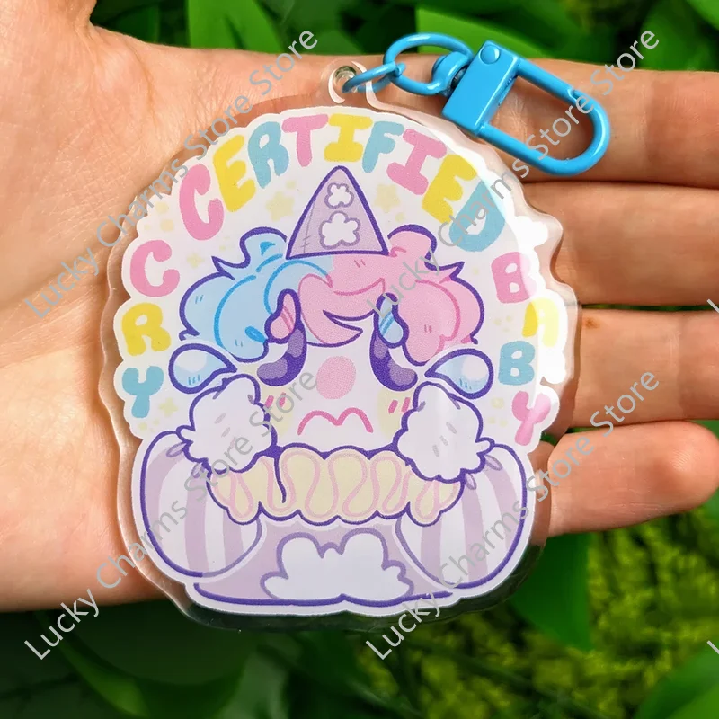 Pastel Crying Clown Acrylic Bag Charm Colorful Cartoon Circus Character Backpack Pendant Kawaii Y2K Aesthetic Hanging Ornament