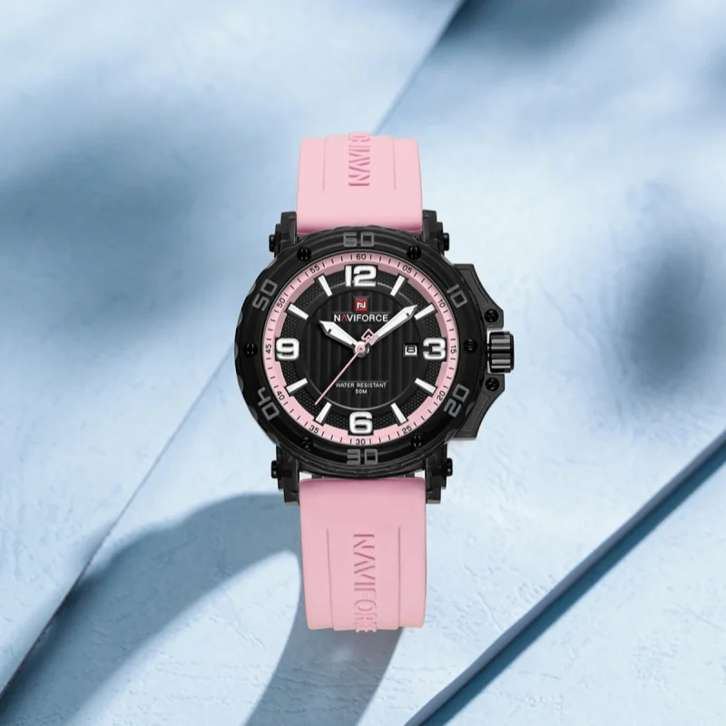 NAVIFORCE 7125 Jam Tangan Kuarsa Wanita Modis Jam Tangan Olahraga Modis Tali Silikon Tahan Air Bercahaya untuk Wanita Relojes De Mujer