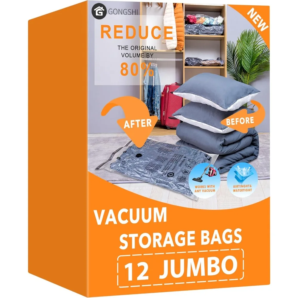 

вакуумные пакеты для хранения Jumbo (12 x Jumbo), пластиковые упаковочные пакеты, компрессионные пакеты для экономии пространства для одеял, одеял, таблеток