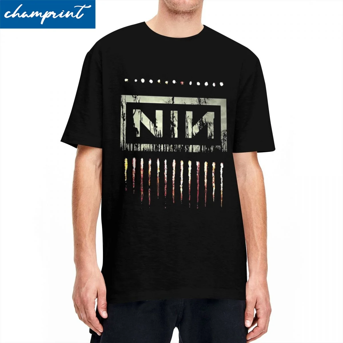 Vintage Nine Inch Nails NIN Music   Band Tshirt Men O-neck Short Sleeve Tops Cotton Summer Clothing