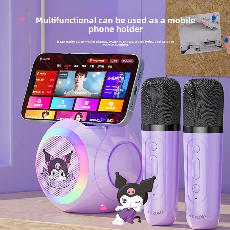 Sanrio Kuromi Mini Karaoke Machine for Kids and Adults Portable Speaker With 1-2 Wireless Microphone for Home KTV Birthday Gifts