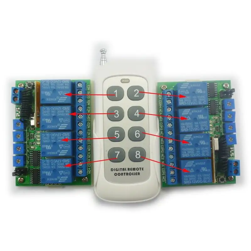 

1TX+2RX DC12V 433M 4CH Multifunction Wireless ASK RF Wireless Adjustable Delay Time LED Bulb Motor Controller