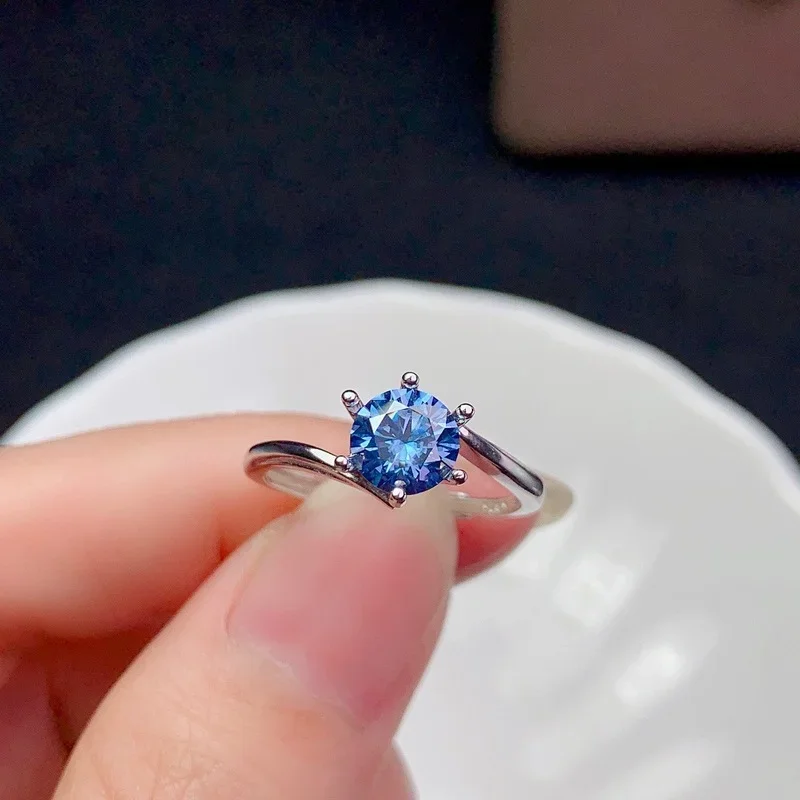 

New Blue Mossanite Ring 1.0 CT Diamond VVS1 Class Clarity with GIA for Engagement Shimmery for Women