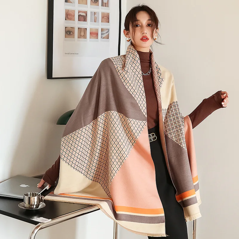 65*180Cm Cashmere Blend Pashmina Female Tassel Shawls Wraps Thick Warm Scarves Design Print Bufanda Female Blanket Muffler