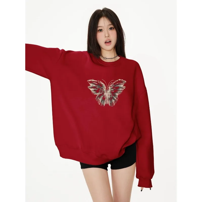 

Pure Cotton Round Neck Sweatshirt for Women Winter Style Loose Oversize Jacket Top