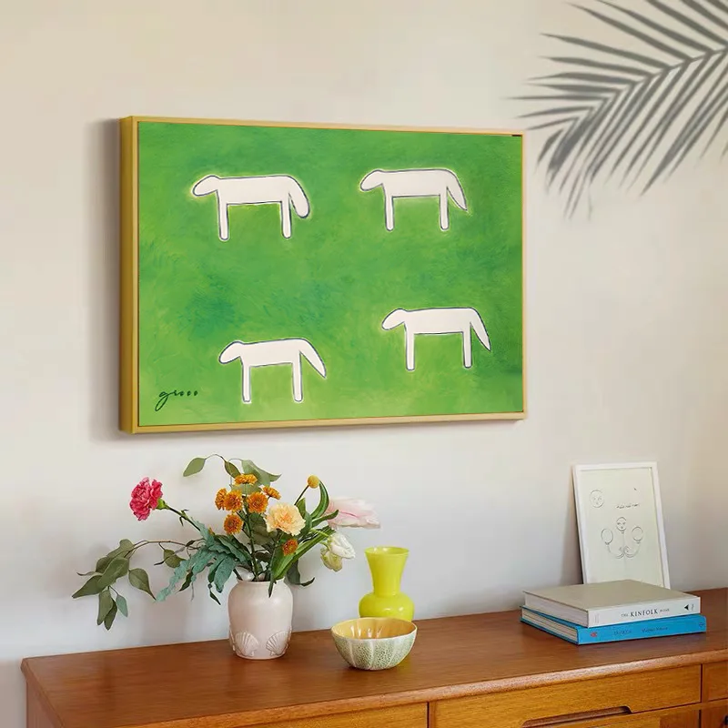 Abstract green lamb cute animal decorative painting desktop display Nordic cartoon healing department living room bedroom