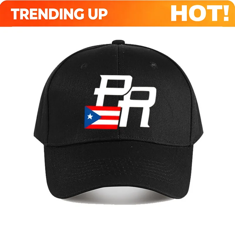 1pc Adjustable Sports Cap - Black Baseball Hat with Puerto Rico Flag Design, Lightweight & Breathable Polyester, Perfect