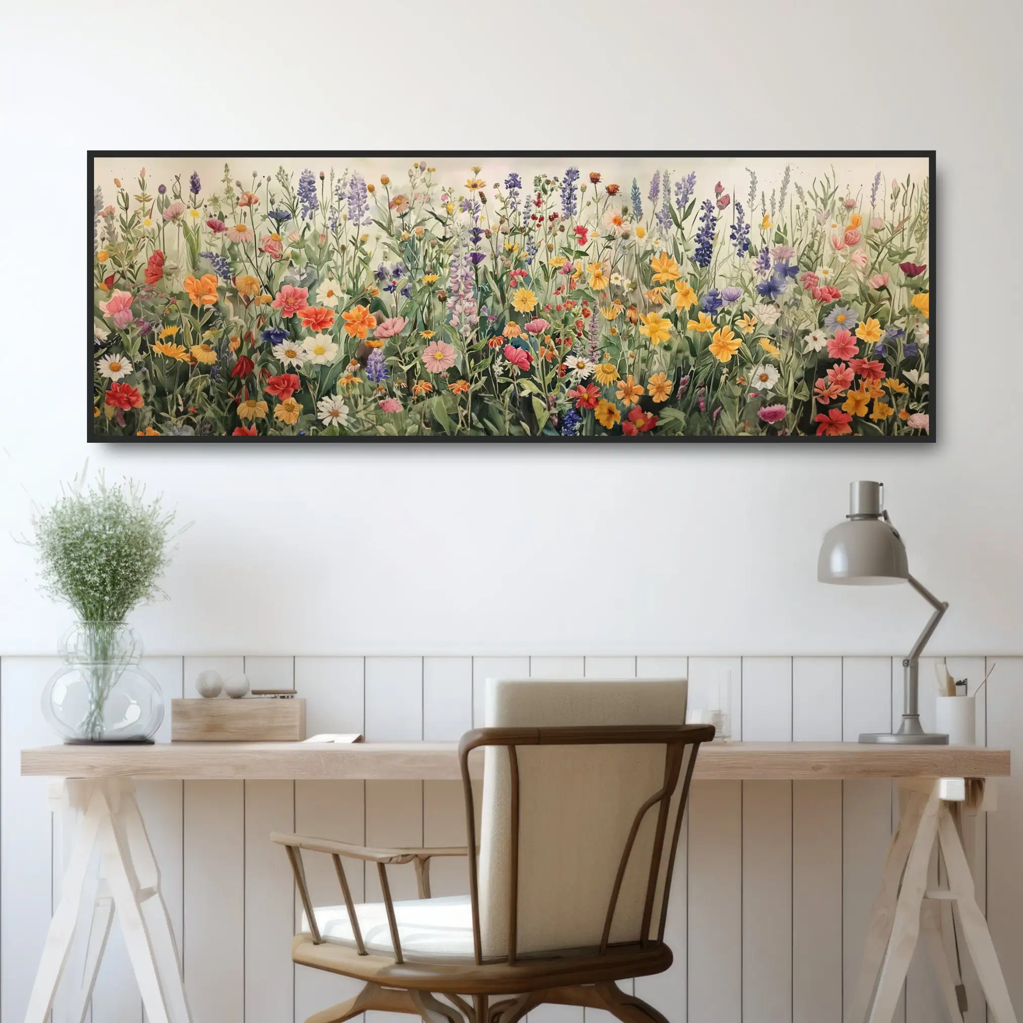 

Wildflower Meadow Canvas Painting Colorful Watercolor Flower Wall Art Botanical Garden Landscape Boho Living Room Home Decor