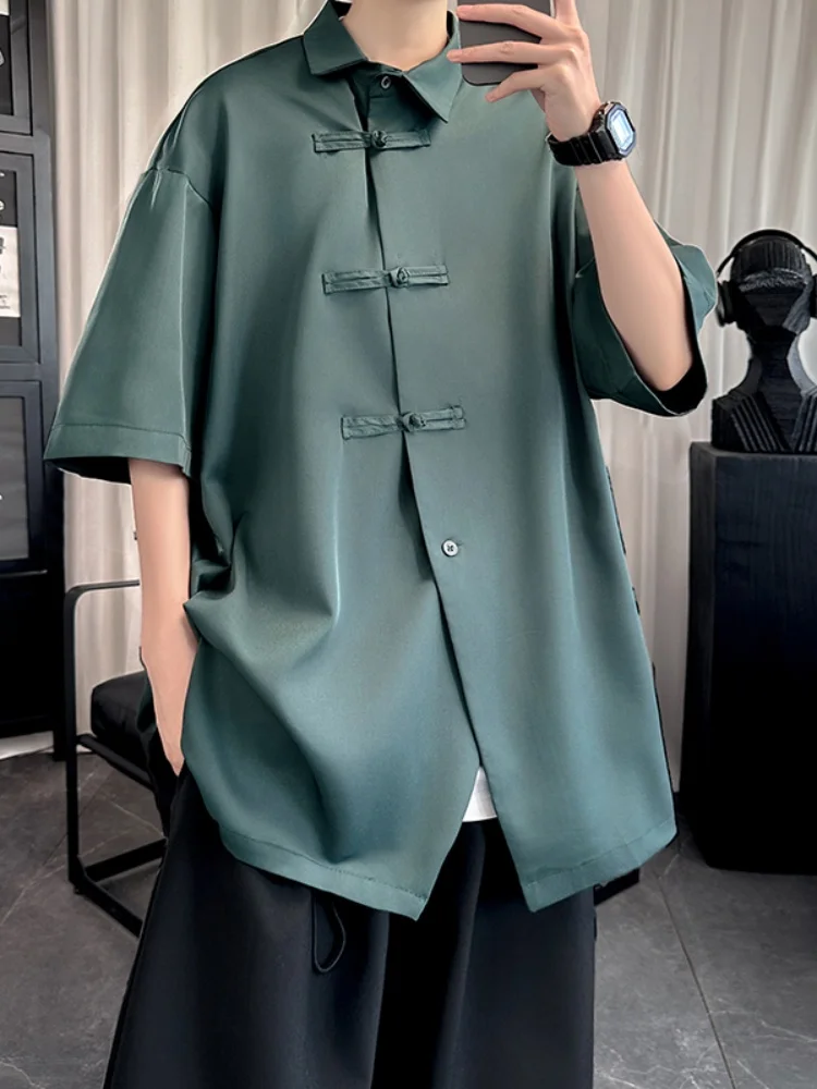 

Мужская летняя рубашка из ледяного шелка с коротким рукавом, новая китайская модель, улучшенный топ в стиле Тан, молодежный ханьфу, с пуговицами, дизайнерская сенсация