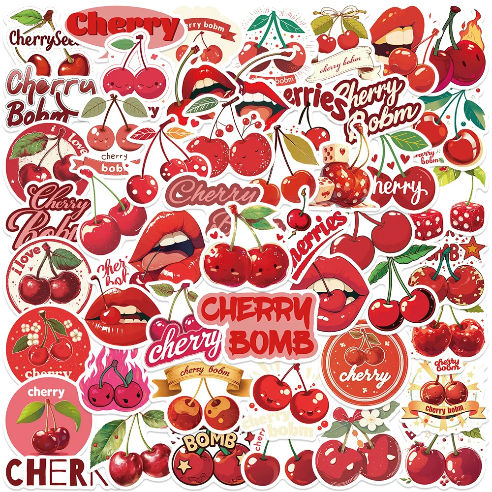 

50pcs Cute Cartoon Fruit Cherry Stickers Waterproof Graffiti For Luggage Laptop Guitar Phone Skateboard Vinyl Decals