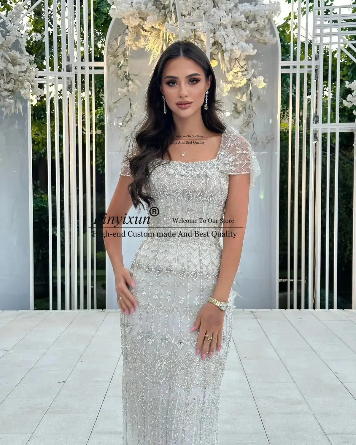 Luxury Sequins Beaded Prom Dresses Customized Dubai Formal Evening Gown Lace Arabic Sexy Special Occasion Dress فساتين سهرة