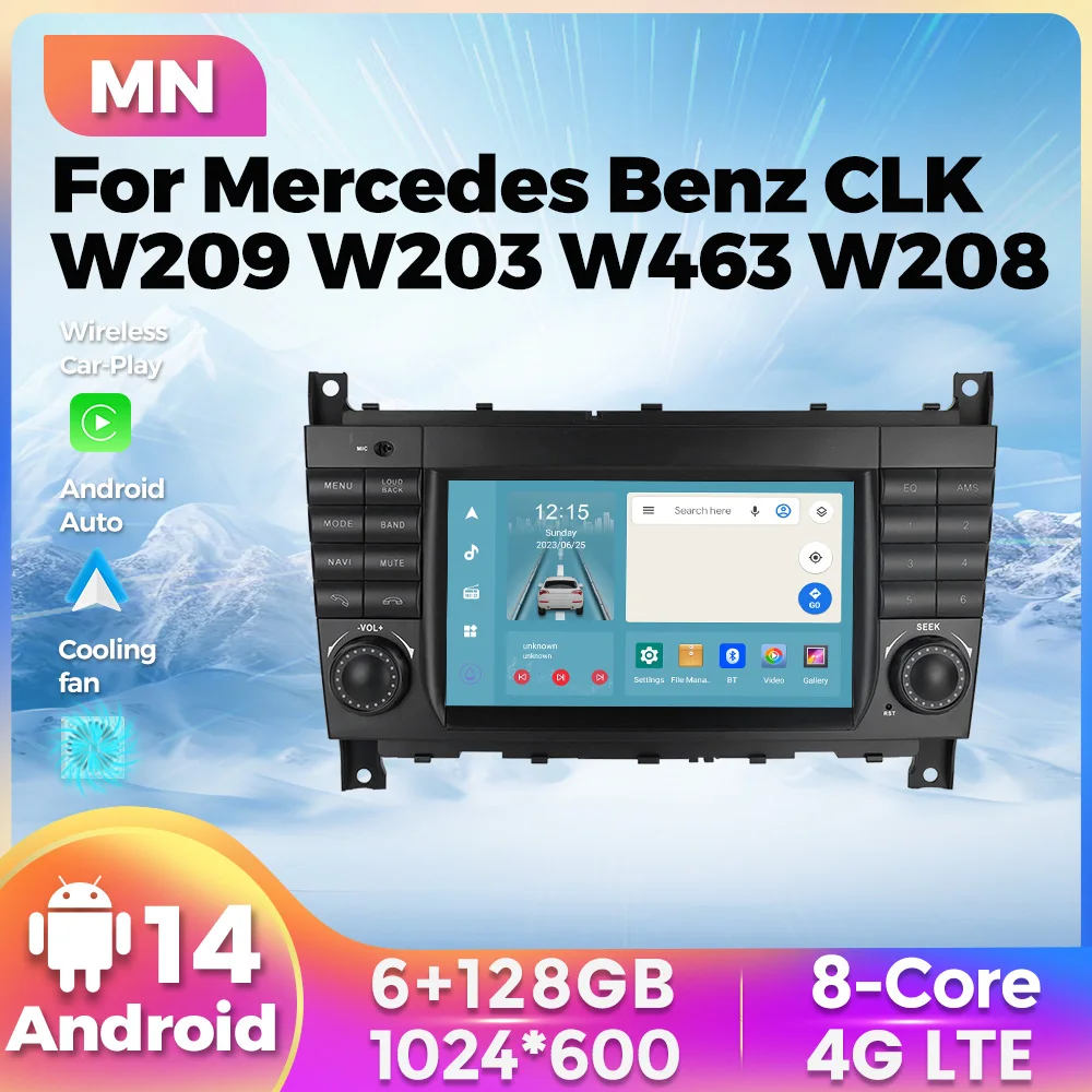 EU Store Android 14 for Mercedes Benz CLK W209 W203 W463 W208 Car Radio Multimedia Player Autoradio DSP GPS Car-play Auto Stereo