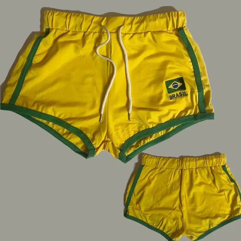 الصيف Y2k الشارع الشهير البرازيل التطريز الأصفر السراويل النسائية أنيقة عالية الخصر واسعة الساق الترفيه مثير نادي سليم الساخن سراويل قصيرة