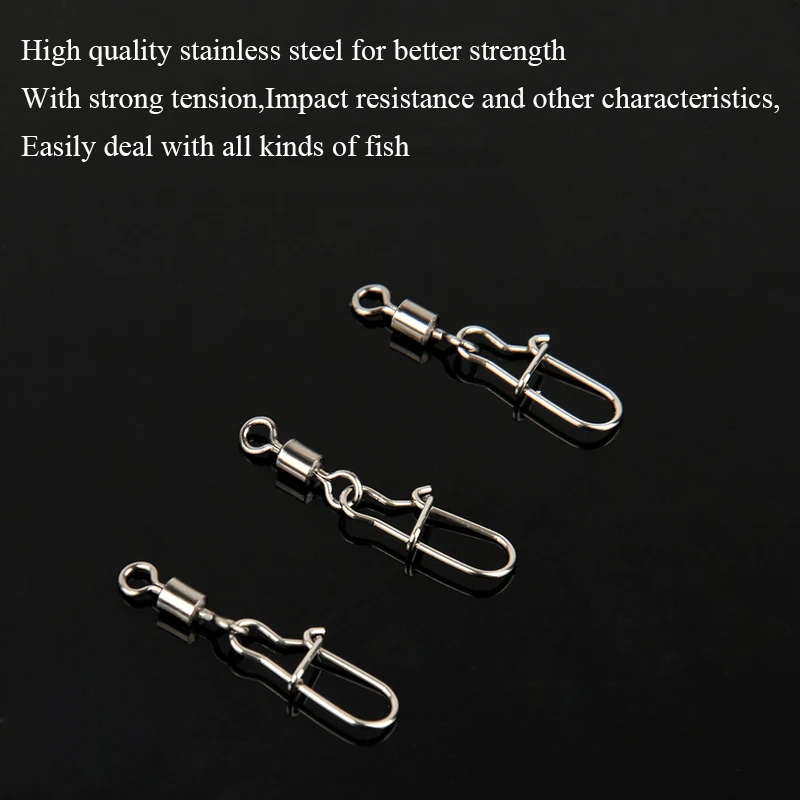 5/100 pces pique acessórios de pesca conector pino rolamento rolamento giro de aço inoxidável snap fishhook isca gira equipamento