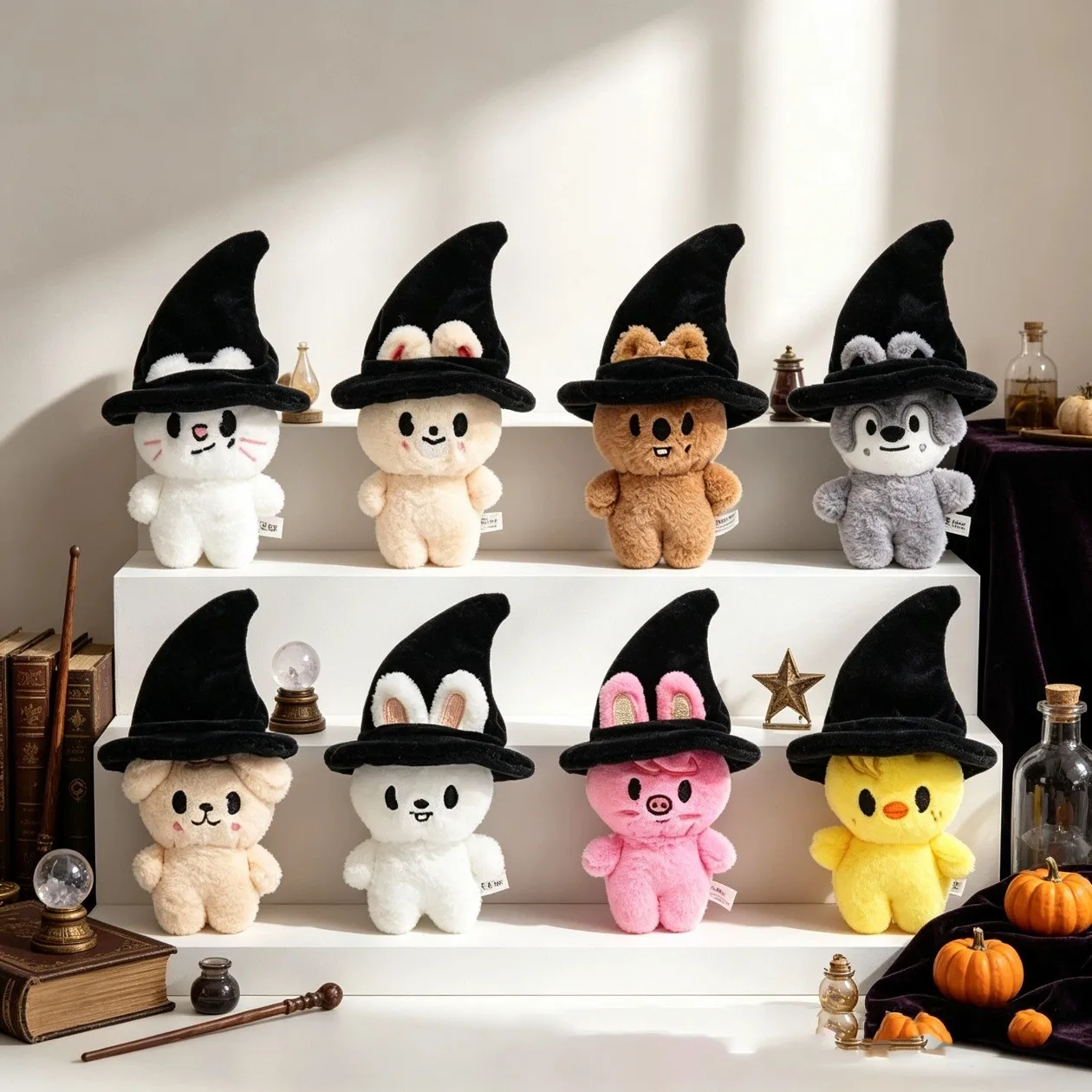 2026 Korean Wave KPOP Men's Group Cartoon Animal Doll Keychain Halloween Dress up Ghost Cloak Wizard Hat Doll Pendant