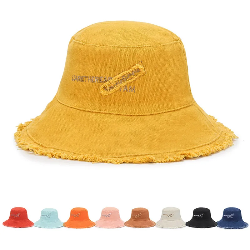 

Summer sun hat female Internet celebrities ins the same big edge bucket washed hat Japanese street style bucket hats beach hat